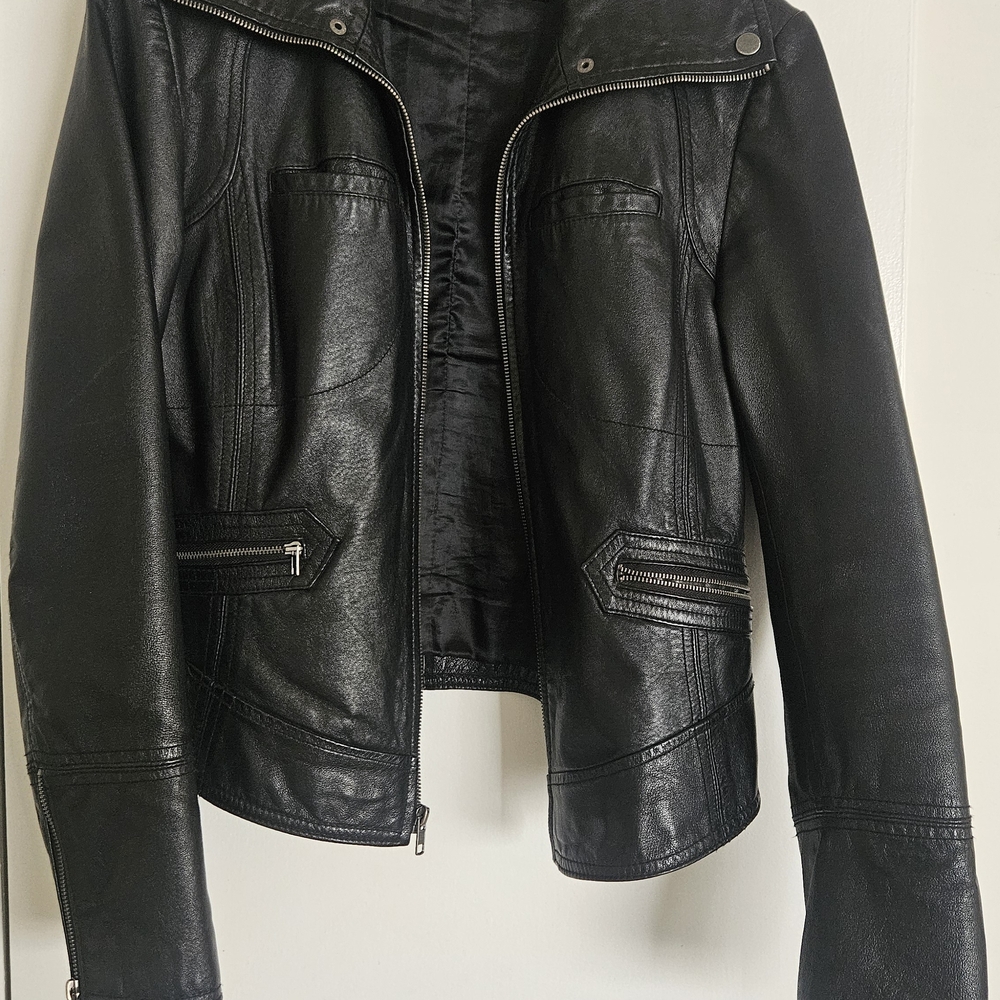 Kenneth Cole Black Faux Leather Moto Jacket